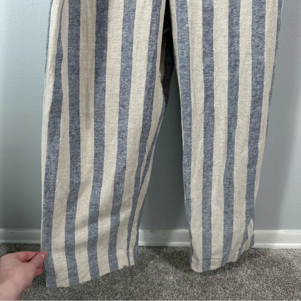 Altar'd State Cream and Blue Sleeveless Striped Linen-Blend Jumpsuit Size Medium